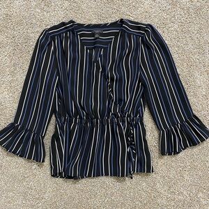 Ann Taylor Black and Blue Striped Blouse